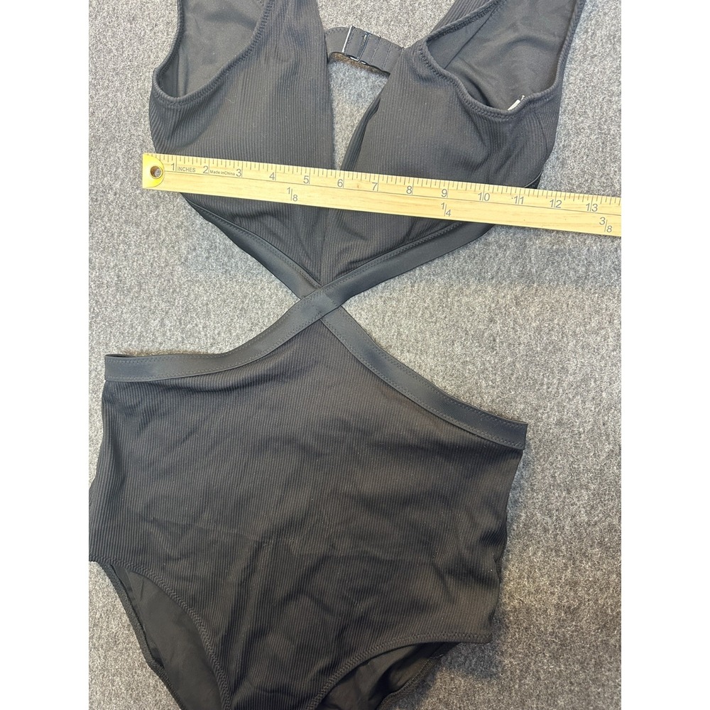 NWT Aerie Ribbed Mix Crossover Cut Out One Piece Swimsuit Black Size Medium Long - Picture 13 of 16